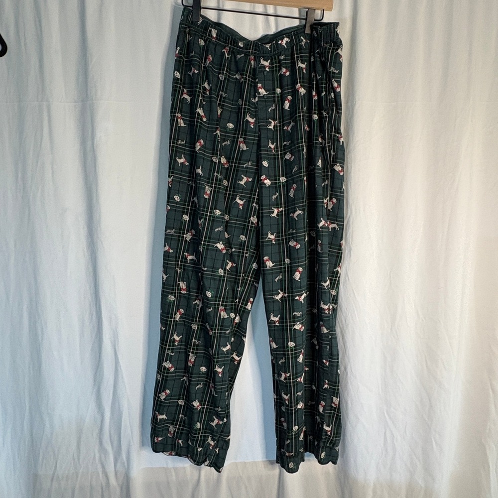 Victoria's Secret PINK Pajama Pants Green Plaid Dog Print Lounge Sleep L